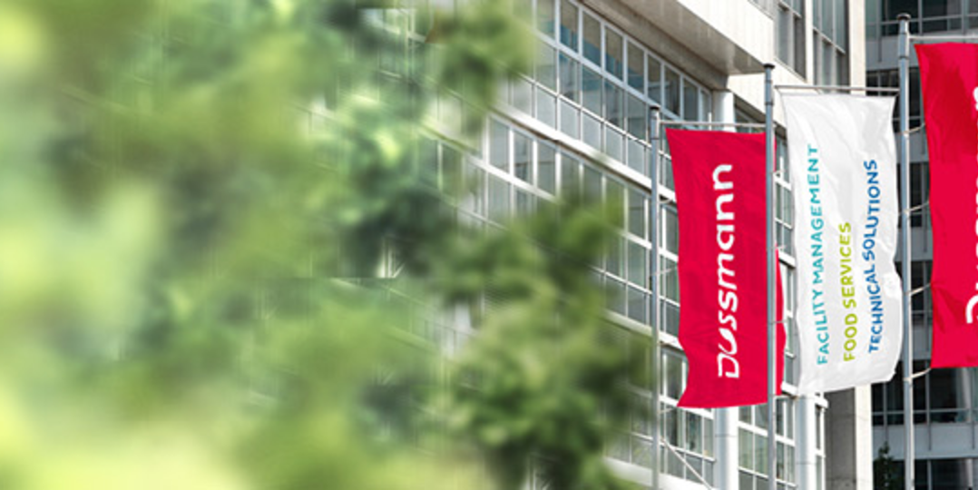 Building  with Dussmann Flags